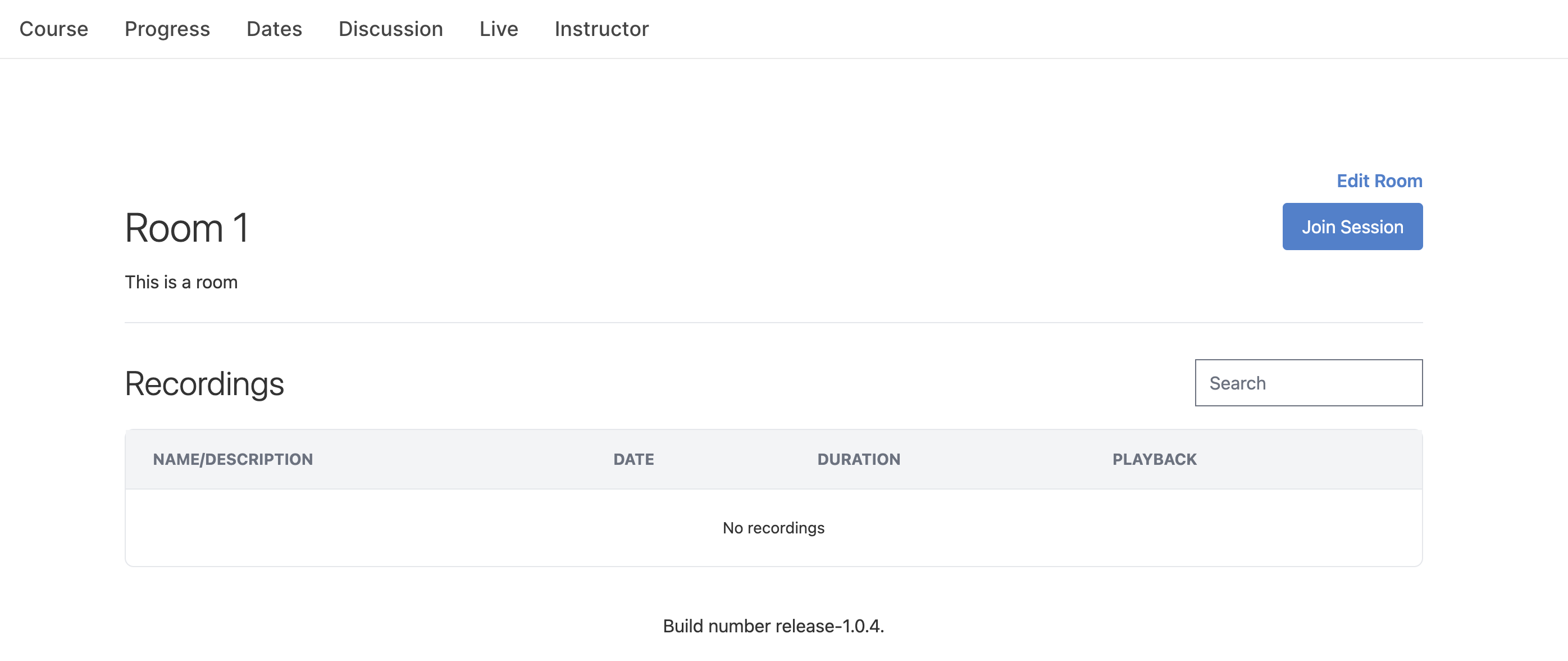 Screenshot of BBB rendered in Live tab in course navigation